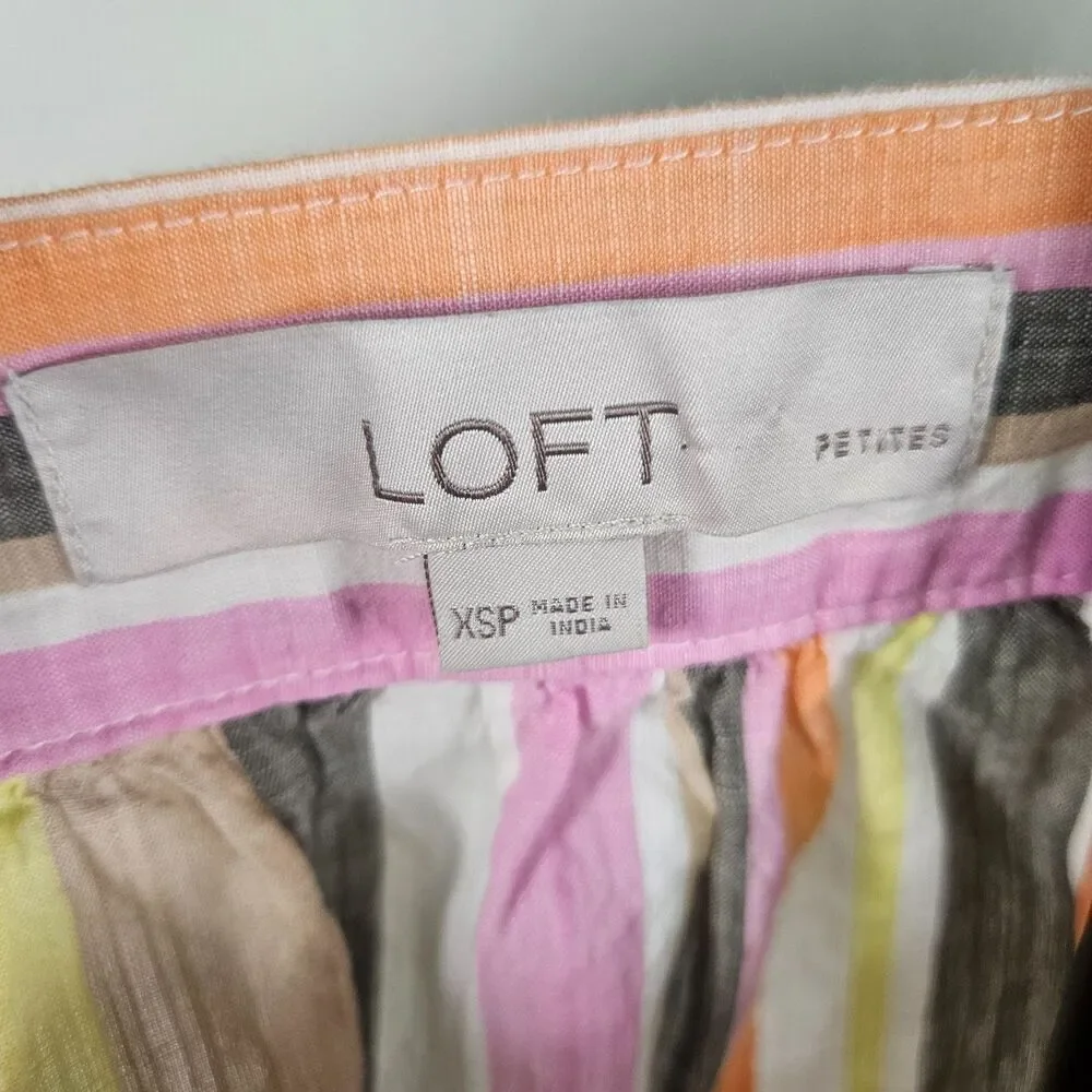 LOFT Petites XS Puff Sleeve Blouse Stripe Cotton Peasant Top Pastel Summer